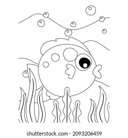 vector cartoon of underwater, coloring pages