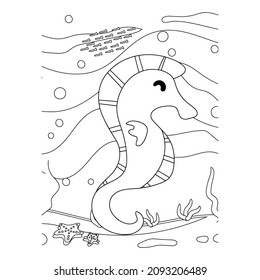 vector cartoon of underwater, coloring pages