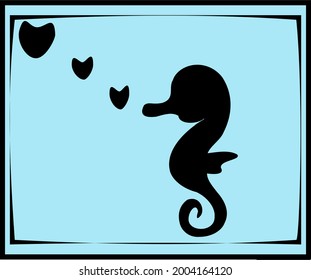 vector cartoon underwater coral and seahorse and sea frame black