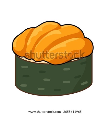 Vector cartoon of uni sea urchin sushi with rice and seaweed.