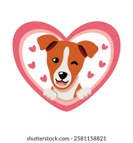 Vector cartoon valentine cute basenji dog with big heart for design.