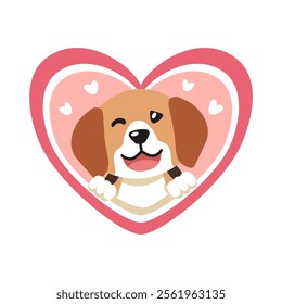 Vector cartoon valentine cute beagle dog with big heart for design.