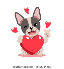 Vector cartoon valentine cute boston terrier dog holding a big red heart for design.