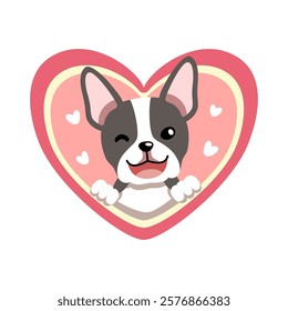 Vector cartoon valentine cute boston terrier dog with big heart for design.