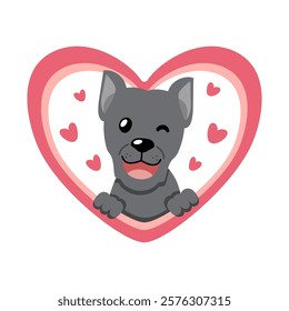 Vector cartoon valentine cute cane corso dog with big heart for design.