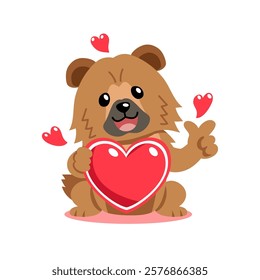 Vector cartoon valentine cute chow chow dog holding a big red heart for design.