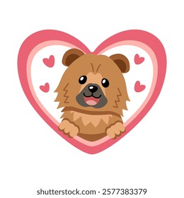 Vector cartoon valentine cute chow chow dog with big heart for design.