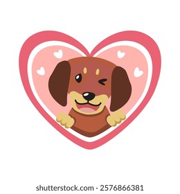 Vector cartoon valentine cute dachshund dog with big heart for design.