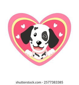 Vector cartoon valentine cute dalmatian dog with big heart for design.