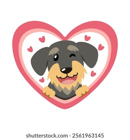 Vector cartoon valentine cute dog with big heart for design.