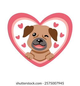 Vector cartoon valentine cute dog with big heart for design.
