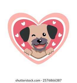 Vector cartoon valentine cute dog with big heart for design.