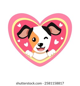 Vector cartoon valentine cute dog with big heart for design.