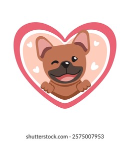 Vector cartoon valentine cute french bulldog dog with big heart for design.