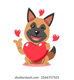 Vector cartoon valentine cute german shepherd dog holding a big red heart for design.