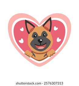 Vector cartoon valentine cute german shepherd dog with big heart for design.