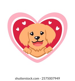 Vector cartoon valentine cute golden retriever dog with big heart for design.