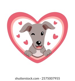 Vector cartoon valentine cute greyhound dog with big heart for design.