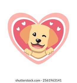 Vector cartoon valentine cute labrador retriever dog with big heart for design.