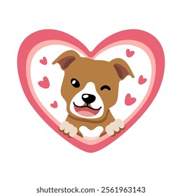 Vector cartoon valentine cute pit bull terrier dog with big heart for design.