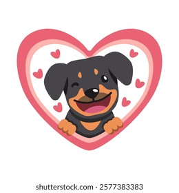 Vector cartoon valentine cute rottweiler dog with big heart for design.