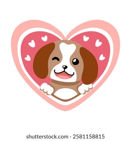 Vector cartoon valentine dog with big heart for design.