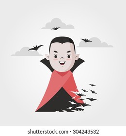 Vector Cartoon Vampire and Tiny Bats