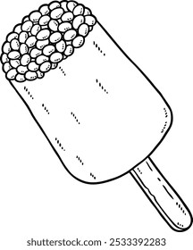 Helado de vainilla de dibujos animados de Vector con frijoles en arte de línea de palo
