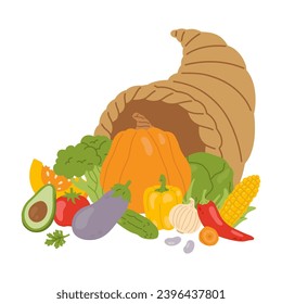  vector cartoon  vegetables in cornucopia horn of plenty