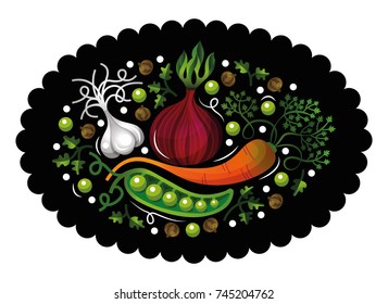 Vector cartoon vegetables isolated on black background