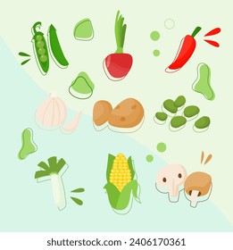 vector cartoon vegetables. vegan veggies food, tomato, pumpkin and carrot, vegetarian fresh vegetable element set