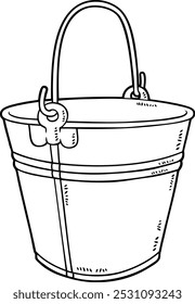 Vector Cartoon Vintage Metal Bucket Line art