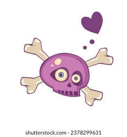 Vector cartoon violet sculpt with bones and heart  on white background. Great element for your horror design.
