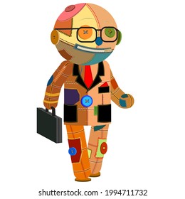 Vector cartoon voodoo doll. The doll is a businessman. Business doll with a briefcase.