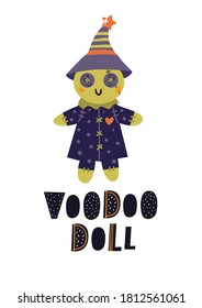 Vector de caricatura muñeca vudú. Halloween. Excelente para el diseño de postales, afiches, pegatinas y demás.