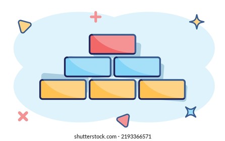 Vector cartoon wall brick icon in comic style. Wall sign illustration pictogram. Stone business splash effect concept.