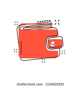 Vector cartoon wallet icon in comic style. Money purse sign illustration pictogram. Money bag business splash effect concept.