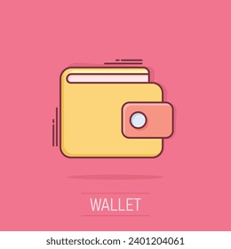 Vector cartoon wallet icon in comic style. Money purse sign illustration pictogram. Wallet business splash effect concept.