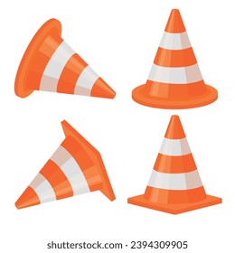 Vector cartoon warning sign. Traffic cone. Road traffic rules concept. Element for your design