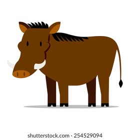 Vector Cartoon Warthog Isolated On Blank Background