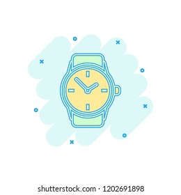 Vector cartoon watch icon in comic style. Clock sign illustration pictogram. Timer business splash effect concept.