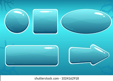 Vector cartoon water buttons with bubbles in blue color; game asset with isolated elements, perfect for gui or app design concepts
