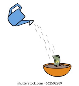 vector cartoon watering money isolated