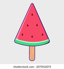 Vector cartoon of watermelon ice cream stick isolated on white. Flat style illustration. Use for Element, icon, list menu, printing, label.