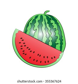 Vector cartoon watermelon on white background.