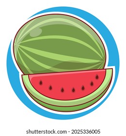 Vektor Cartoon Watermelon Tropischer Sommeraufkleber