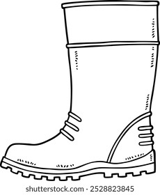 Vector de dibujos animados impermeable de lluvia Boot Line Art