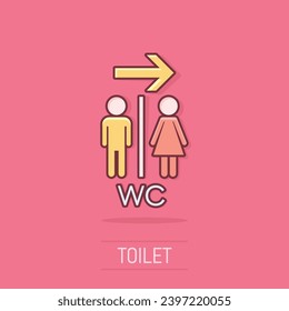 Caricatura vectorial WC, icono del inodoro al estilo cómico. Pictograma de ilustraciones de letreros de baño para hombres y mujeres. concepto de efecto de salpicadura para empresas WC.