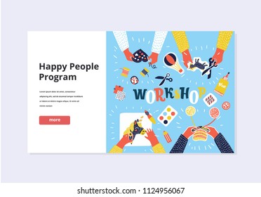 Vector cartoon web banner concepts for creative process: illustration of fine art, craft, handmade, dawning, painting