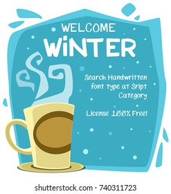 vector cartoon welcome winter relax banner background template with coffee hot chocolate mug cup fume illustration